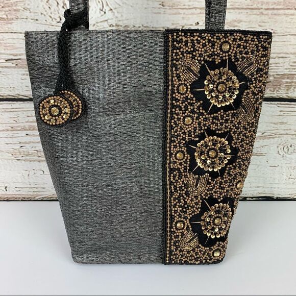 Woven Metallic Beaded Embellished Shoulder Bag - Picture 2 of 5